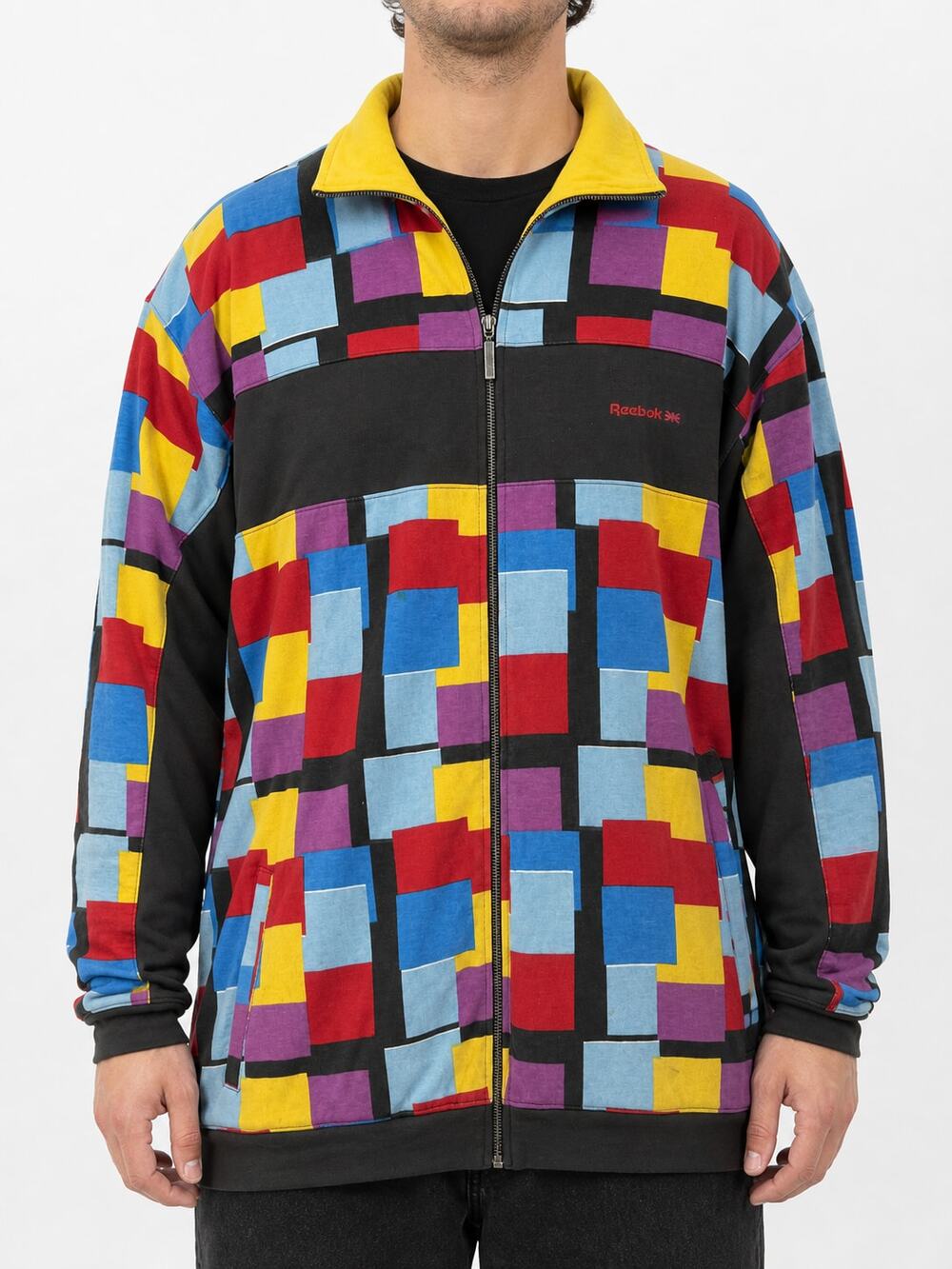 Reebok Classic Men's 2XL Multicolor Geometric Full Zip Track Jacket Sweatshirt